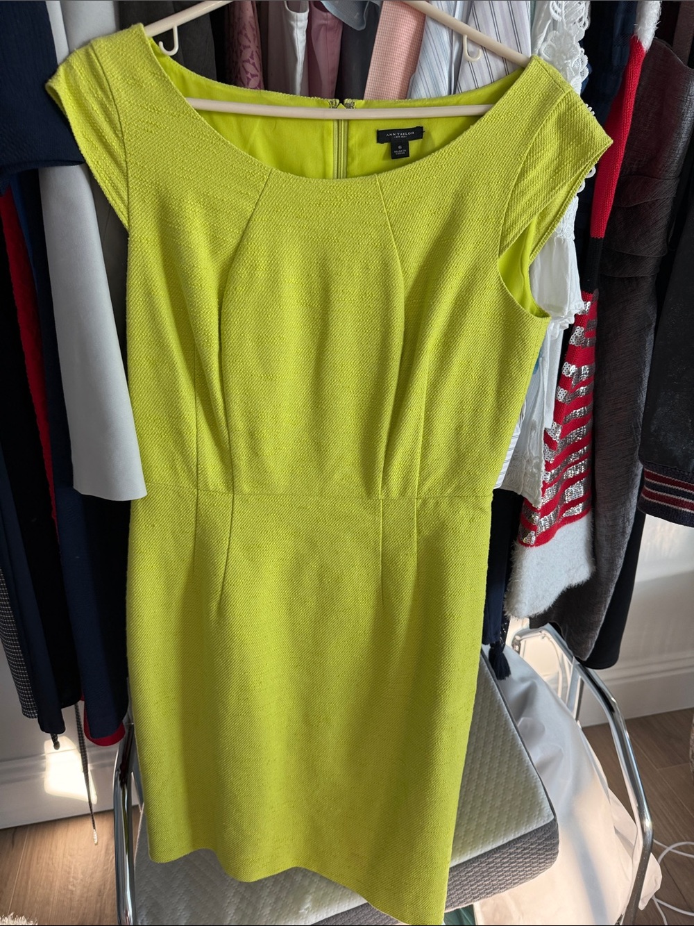 Ann Taylor Chartreuse Cap-Sleeve Sheath Dress